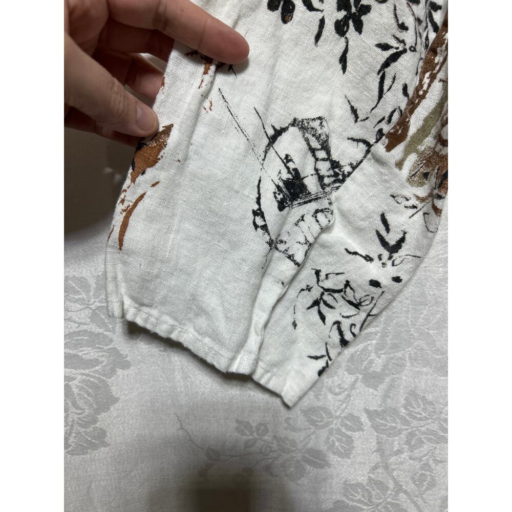 Chicos Button Up 3 XL White Black Brown 100% Linen Long Sleeve Tunic Pockets - Picture 3 of 11